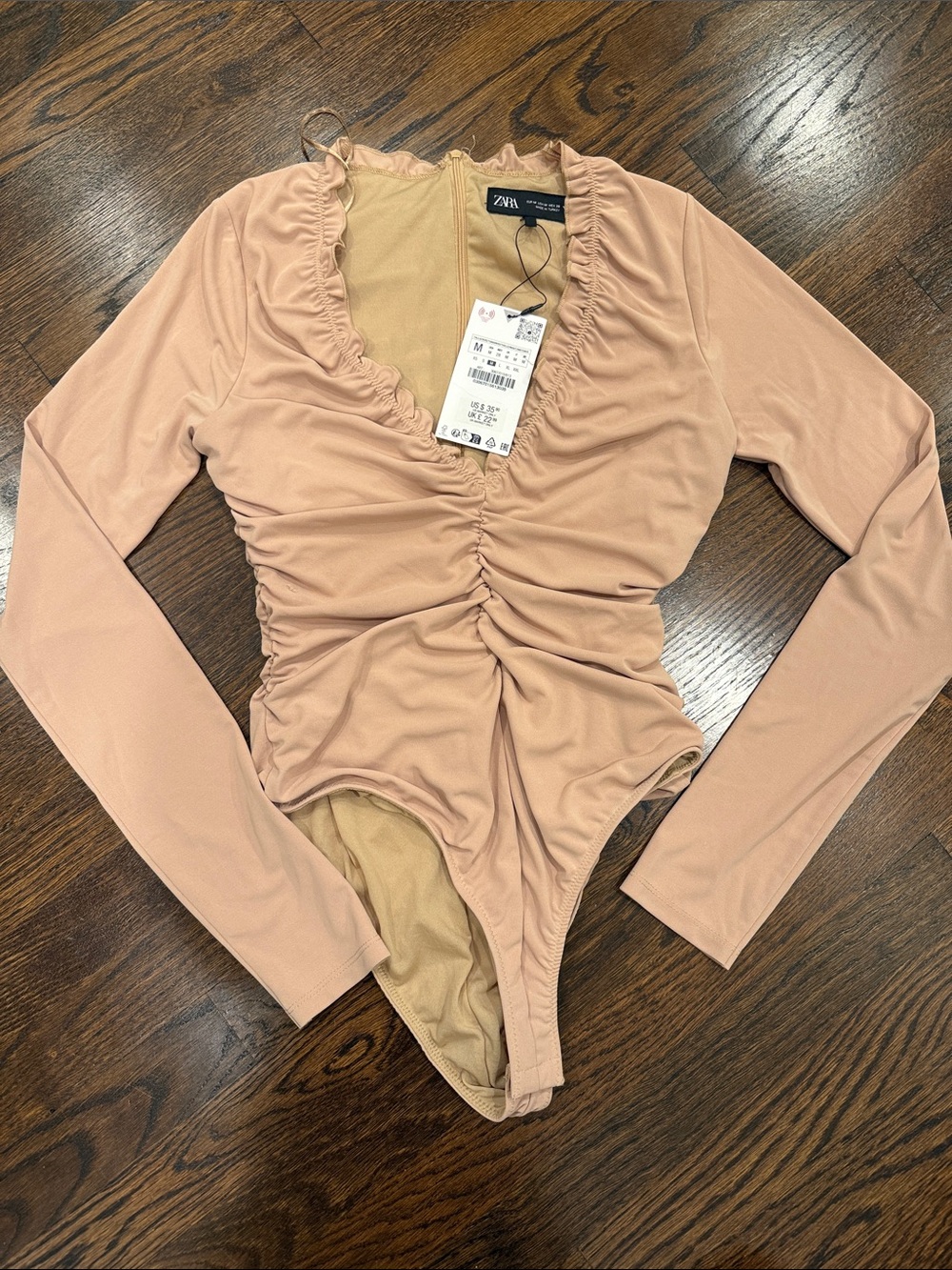 Zara Long Sleeve Ruched One-Piece Bodysuit